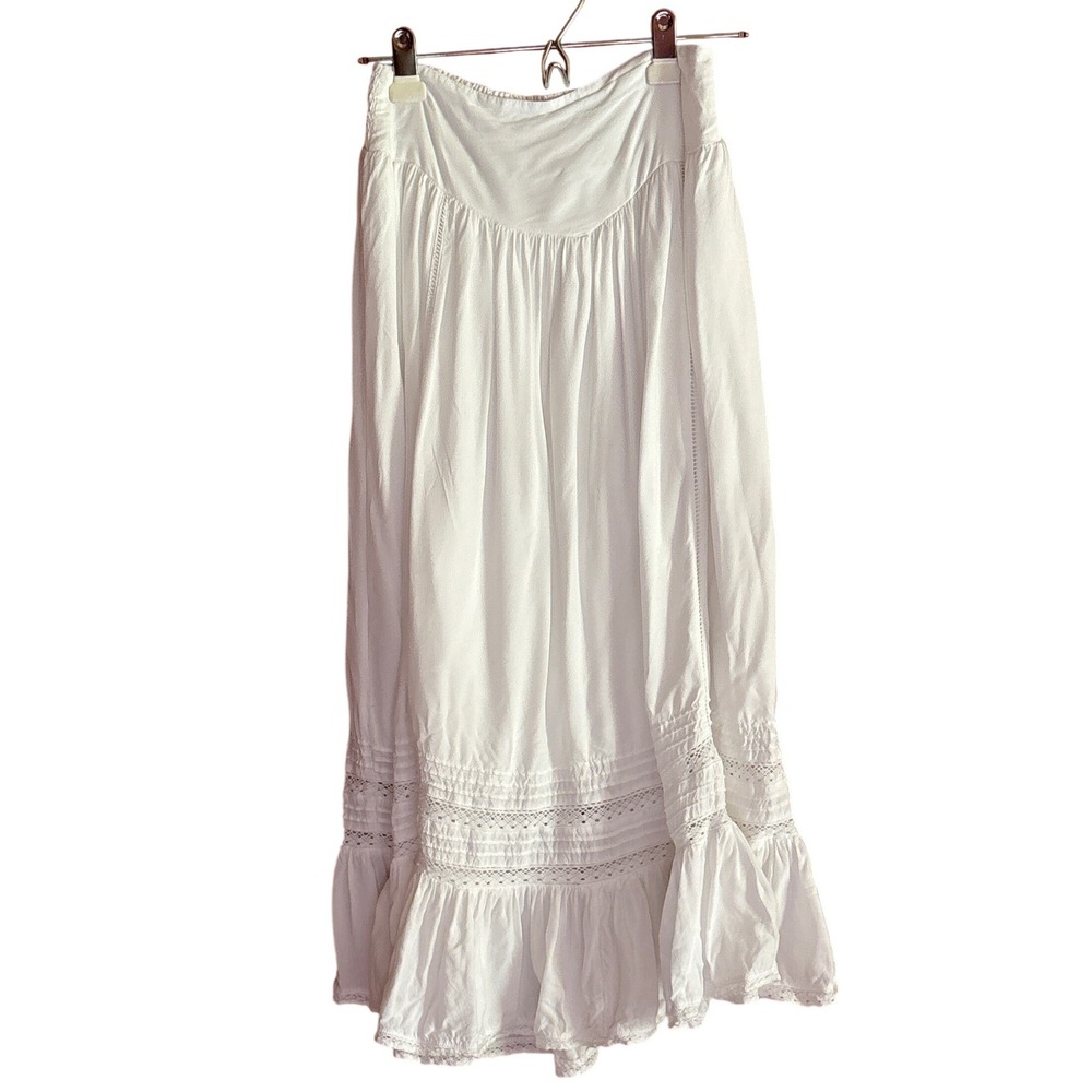 American Eagle White Boho Maxi Skirt XS, cottagecore, festival, prairie, coastal - Picture 2 of 6
